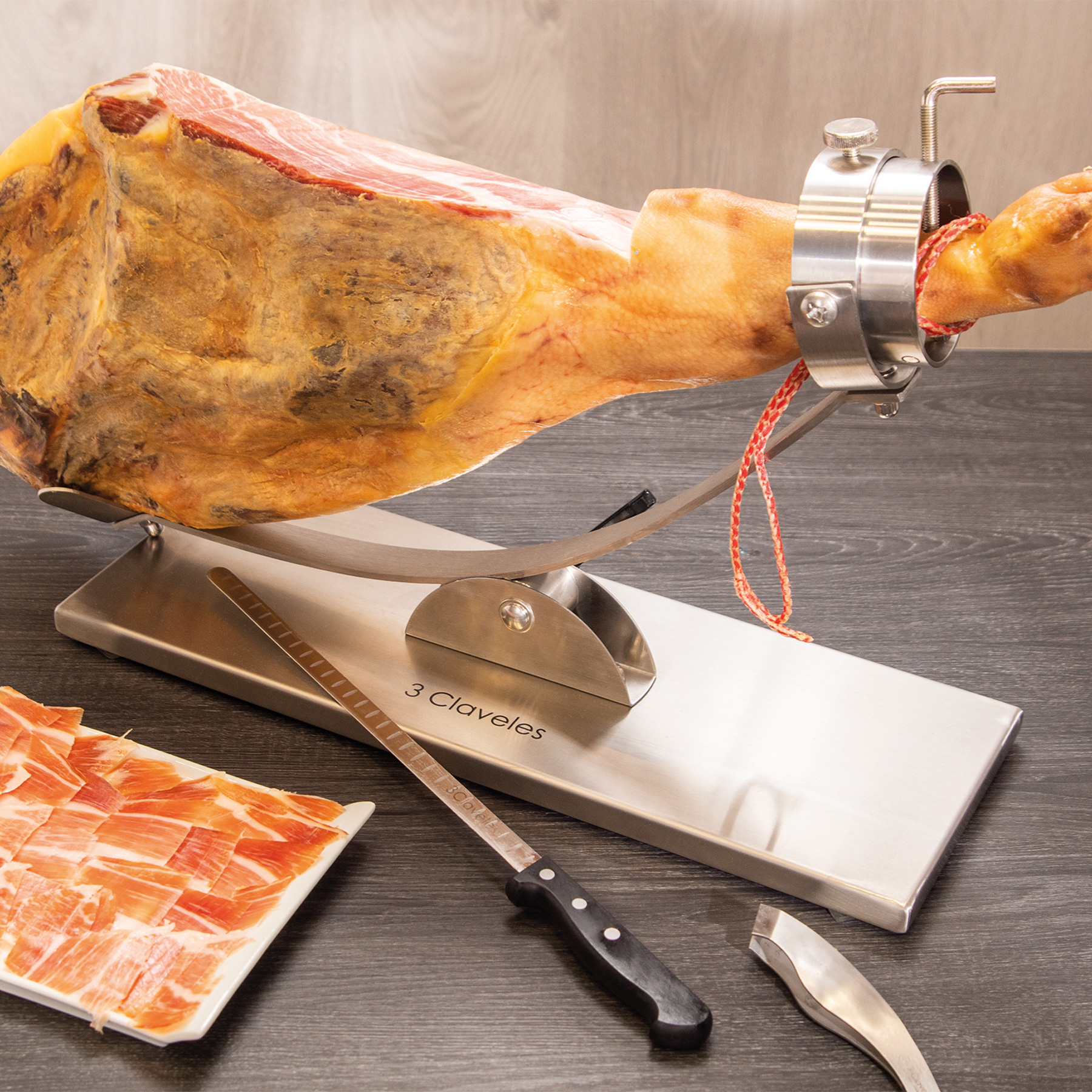 soporte jamonero basculante inox 3 claveles